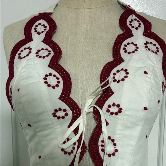 Free People White and Red Embroidered Halter Top - Picture 3 of 9